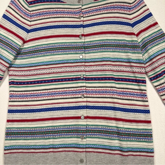 Talbots striped cardigan wool sweater medium petite fair isle Christmas primary - Picture 2 of 9